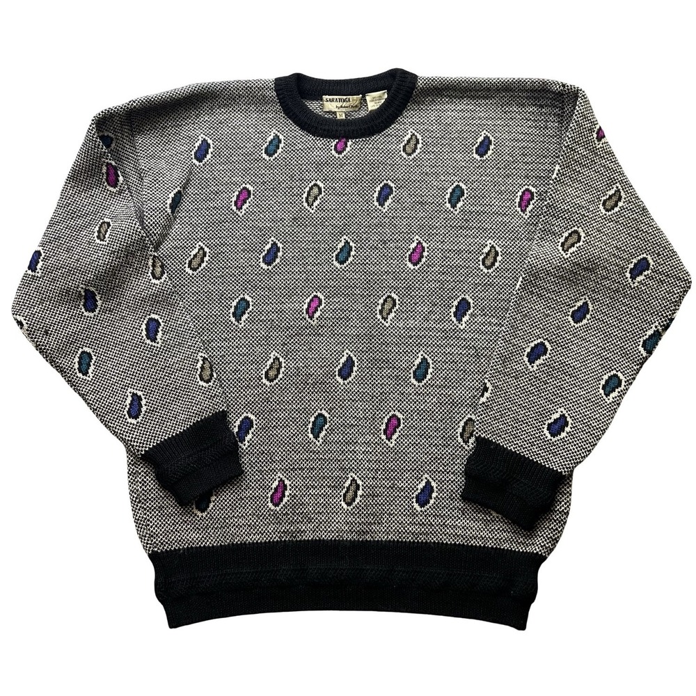 Vintage 90s Saratoga Robert Peretz Wool Sweater Mens M Paisley Hong Kong Knit